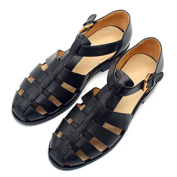 Летние Новые Римские винтажные кожаные туфли ручной работы из воловьей кожи Baotou, небольшая пряжка для ремня, Большие плоские мужские сандалии ручной работы