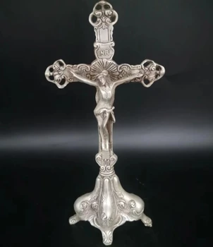 Фарфоровая статуя Иисуса с крестом из белой меди