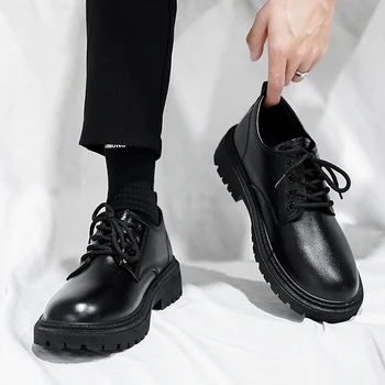 Мужская обувь 2023, Новая летняя повседневная кожаная обувь черного цвета в британском стиле, мужская деловая одежда, модная обувь для работы с большой головой