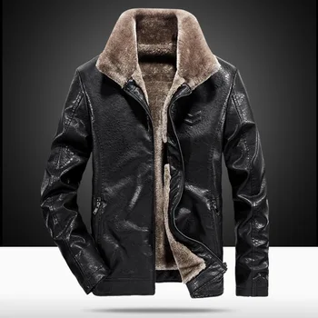Черная куртка из искусственной кожи с меховым воротником цвета Хаки, однотонная мужская уличная одежда, Флисовая Повседневная мужская одежда, Кожаное пальто, верхняя одежда, одежда 2022