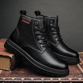 Мужские ботинки в стиле ретро, черная уличная модная обувь с высоким берцем для мужчин, повседневные кожаные ботильоны в уличном стиле, мужская обувь