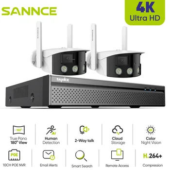 4-Мегапиксельная сетевая система видеонаблюдения SANNCE с 2-мя 4-мегапиксельными Wi-Fi Двусторонними голосовыми камерами + 8-мегапиксельный комплект видеорегистратора NVR