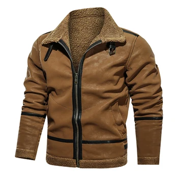 Зимняя кожаная куртка Мужская винтажные флисовые теплые куртки 2020 мужская искусственная кожа шерстяное пальто Уличная мотоциклетная байкерская куртка мужская