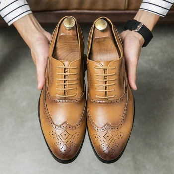 Мужская обувь из воловьей кожи, модные кожаные туфли с острыми носками, Размер 37-46