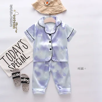 Летний детский пижамный комплект, пижамы для девочек и мальчиков, пижамы с рисунком лошади, 2 шт., блузка с коротким рукавом, топы + ночные штаны, пижамный комплект