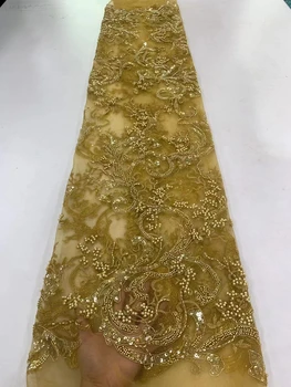 Кружевная ткань с африканскими блестками, кружевные ткани из тяжелого бисера с блестками, Французский тюль, сетчатая кружевная ткань, последовательность тканей, кружево QF0827