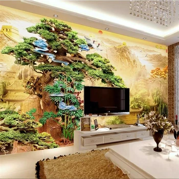 beibehang Обои на заказ 3d фрески бутик резьба по дереву гостеприимный сосновый дворец Обои в китайском стиле домашний декор обои