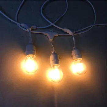 Уличные струнные светильники коммерческого класса с белым шнуром и водонепроницаемыми светодиодными лампами Edison S14 с регулируемой яркостью для праздничного свадебного освещения
