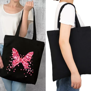 Женская холщовая сумка-шоппер с цветочной бабочкой, наплечная сумка для покупок, экологичная сумка-тоут большой емкости, многоразовая сумка для продуктов.