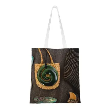 Симпатичные сумки-тоут для покупок в стиле культуры новозеландских маори, многоразовые сумки для покупок в магазинах Patu и Greenstone Koru, холщовая сумка для покупок через плечо
