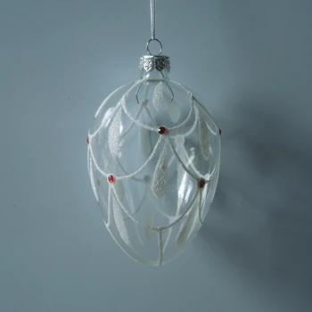 Бесплатная доставка, 7 *11 см, белая пудра в форме яйца, ручная роспись, прозрачный стеклянный шар, Рождественский подвесной глобус, лампа, выдуваемая